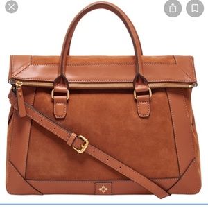 India Hicks Saddle Cognac Leather Suede Briefcase